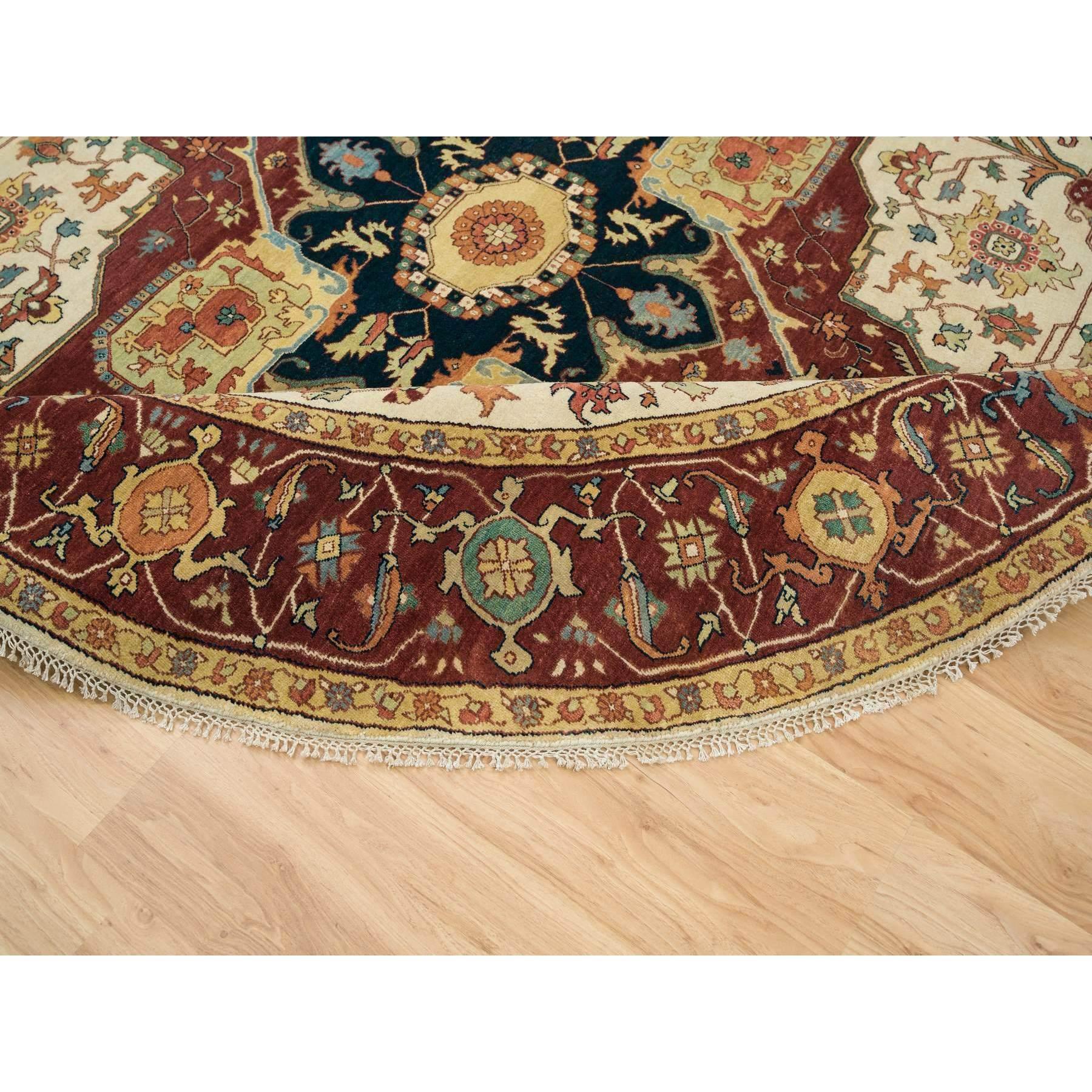 10'x10' Elfenbeinfarbener Heriz Re-Creation Handgeknüpfter runder orientalischer Teppich aus 100% Wolle (21. Jahrhundert und zeitgenössisch) im Angebot