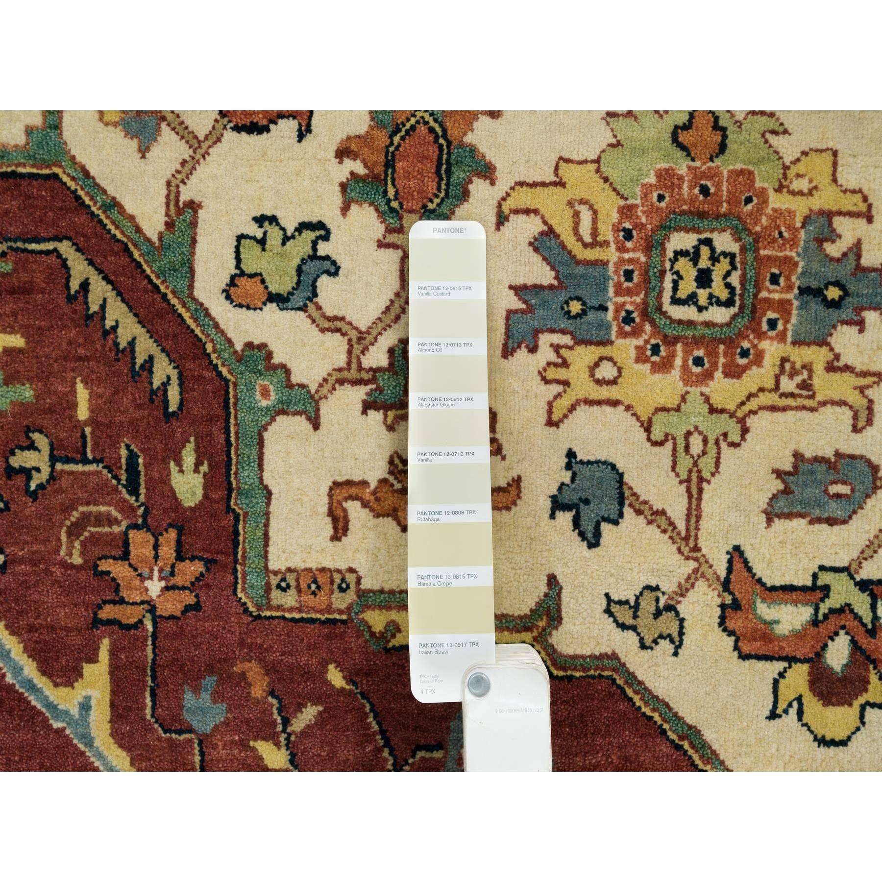10'x10' Elfenbeinfarbener Heriz Re-Creation Handgeknüpfter runder orientalischer Teppich aus 100% Wolle im Angebot 1