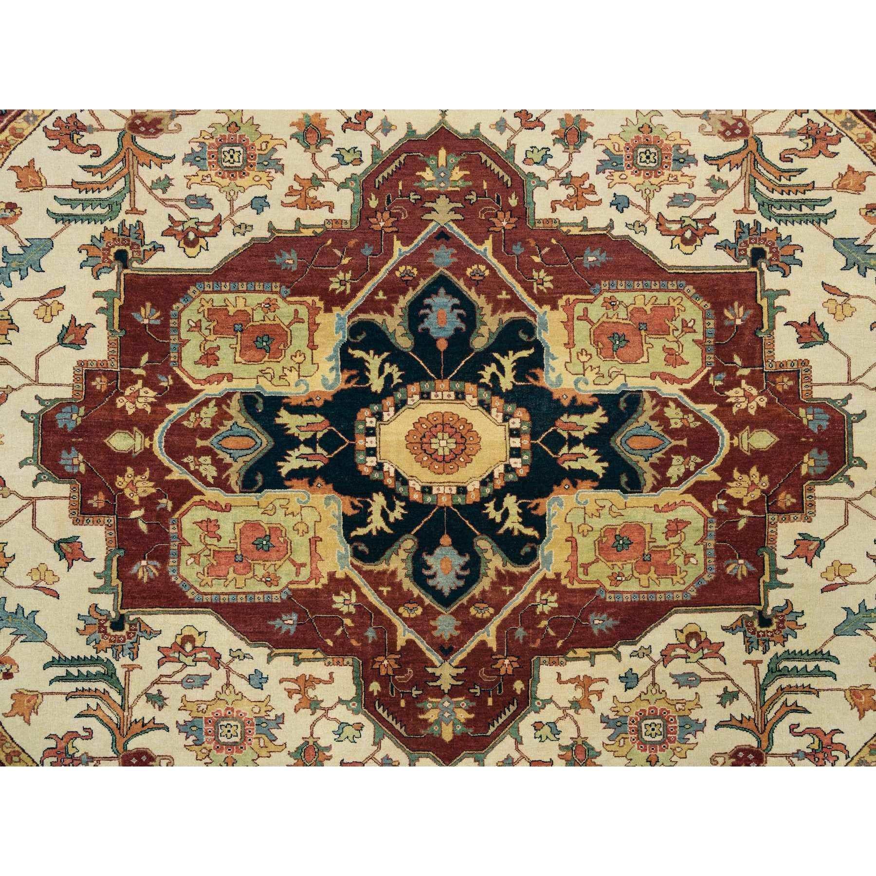 10'x10' Elfenbeinfarbener Heriz Re-Creation Handgeknüpfter runder orientalischer Teppich aus 100% Wolle im Angebot 2