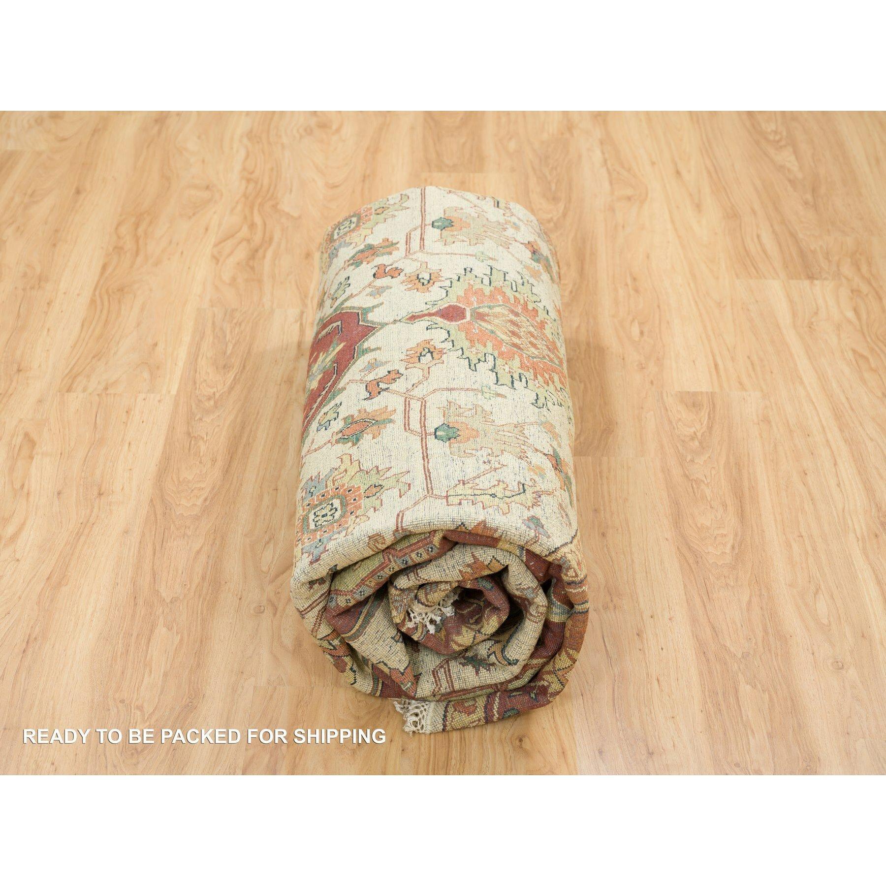 10'x10' Elfenbeinfarbener Heriz Re-Creation Handgeknüpfter runder orientalischer Teppich aus 100% Wolle im Angebot 3