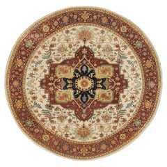 10'x10' Ivory Heriz Re-Creation Hand Knotted 100% Wool Round Oriental Rug