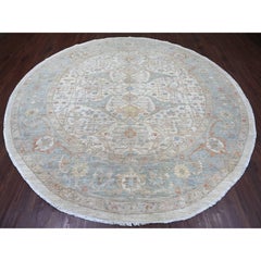 10'x10' Ivory Peshawar with Bijar Garus Design Hand Knotted Wool Round Rug