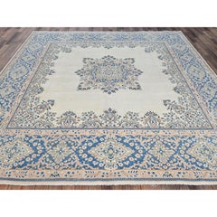 10'x10' Ivory Vintage Persian Kerman Hand Knotted Soft Wool Square Rug