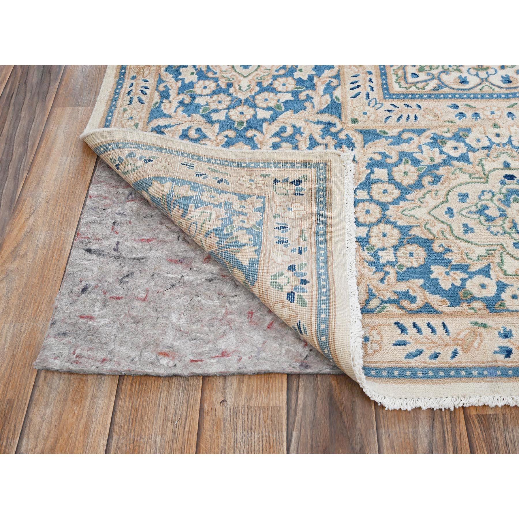 Mid-20th Century 10'x10' Ivory Vintage Persian Kerman Hand Knotted Soft Wool Square Rug For Sale