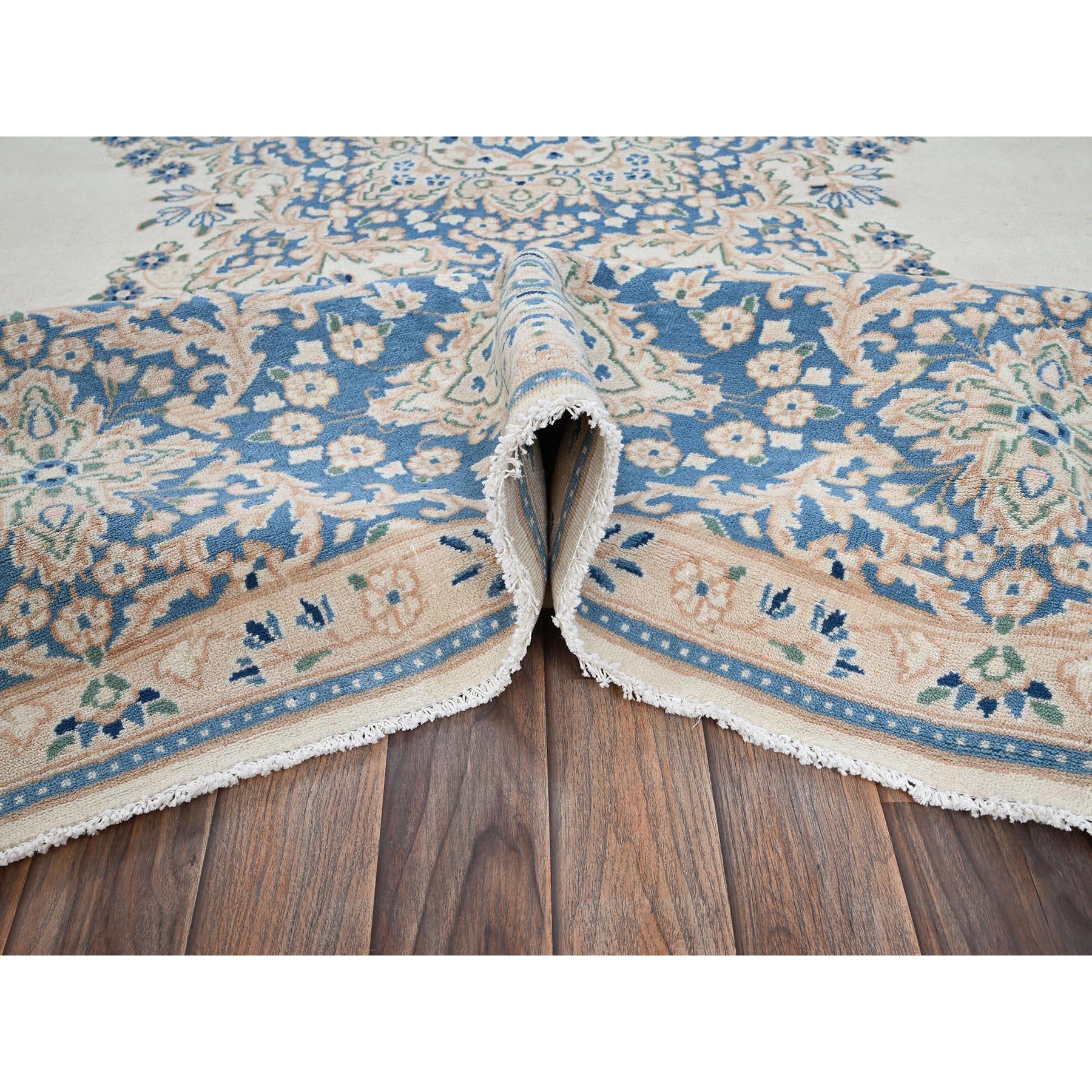 10'x10' Ivory Vintage Persian Kerman Hand Knotted Soft Wool Square Rug For Sale 1