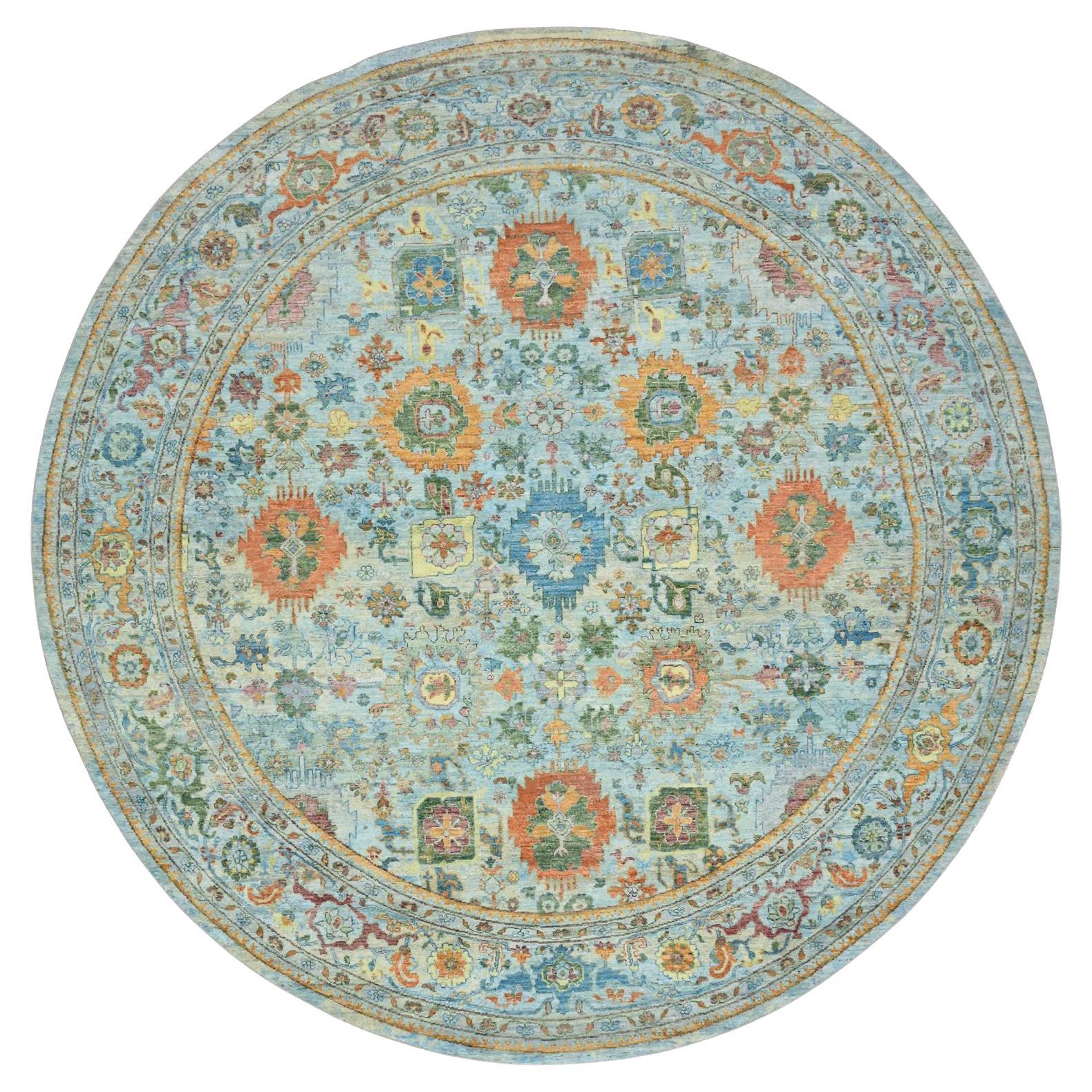 10
x10
 Light Blue Sultanabad Reimagined Hand Knotted Pure Wool Round Rug