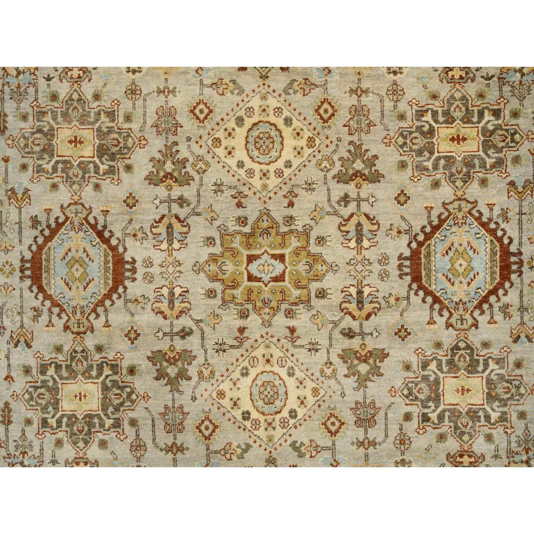 10'x10' Hellgrauer Karajeh Design Reine Wolle Handgeknüpft Orientalischer Runder Teppich im Angebot 2