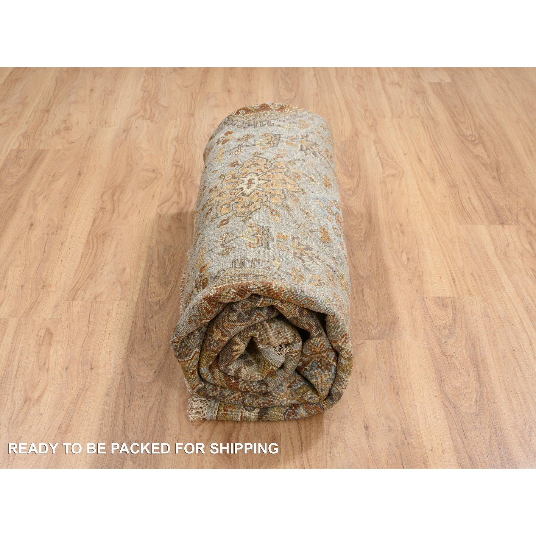 10'x10' Hellgrauer Karajeh Design Reine Wolle Handgeknüpft Orientalischer Runder Teppich im Angebot 3