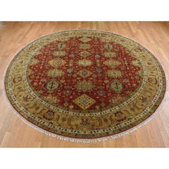 10'x10' Maroon Red Hand Knotted Karajeh Design Pure Wool Round Rug