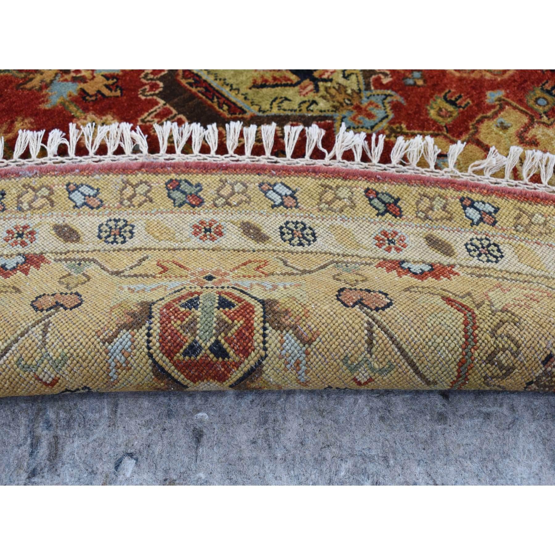 Indian 10'x10' Maroon Red Hand Knotted Karajeh Design Pure Wool Round Rug For Sale