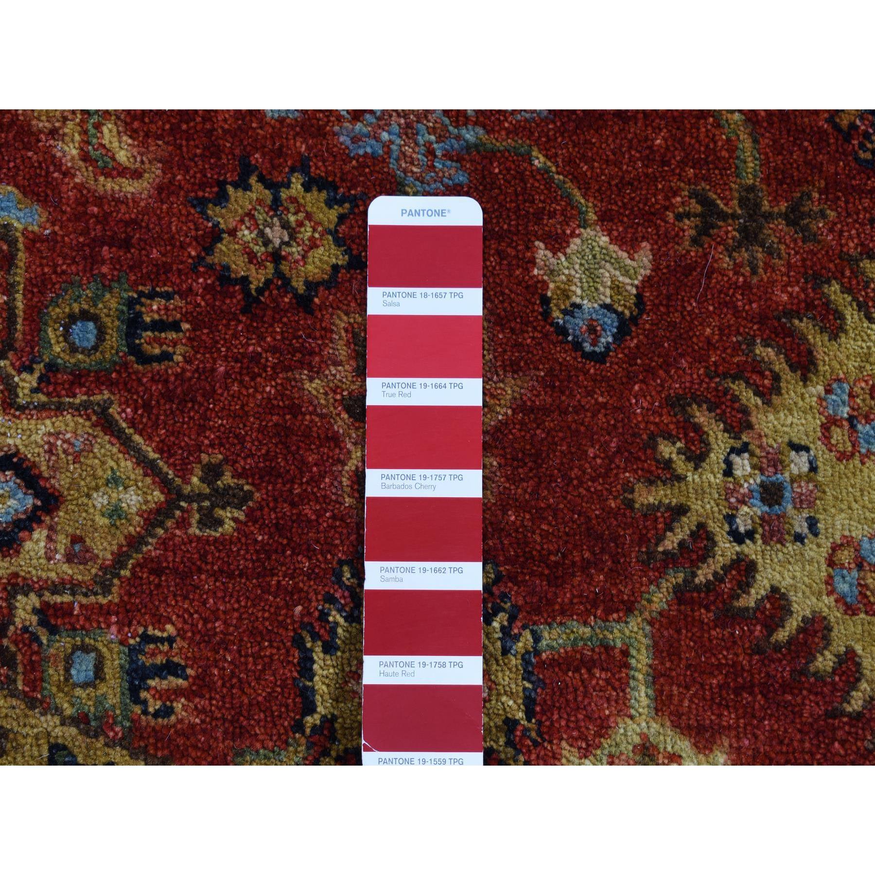 Hand-Knotted 10'x10' Maroon Red Hand Knotted Karajeh Design Pure Wool Round Rug For Sale