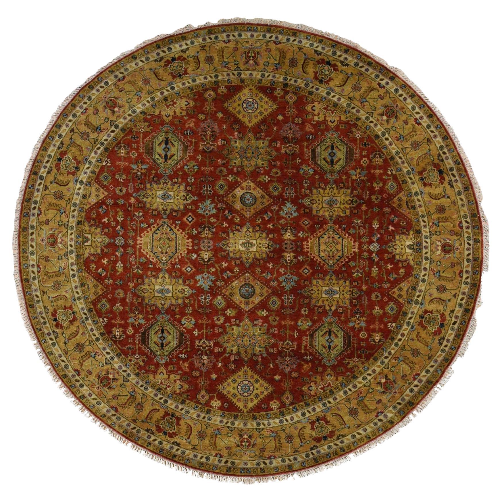 10'x10' Maroon Red Hand Knotted Karajeh Design Pure Wool Round Rug