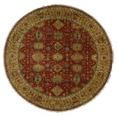 10'x10' Maroon Red Hand Knotted Karajeh Design Pure Wool Round Rug