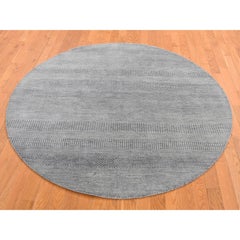 10'x10' Medium Gray Wool and Silk Grass Design Hand Knotted Round Rug