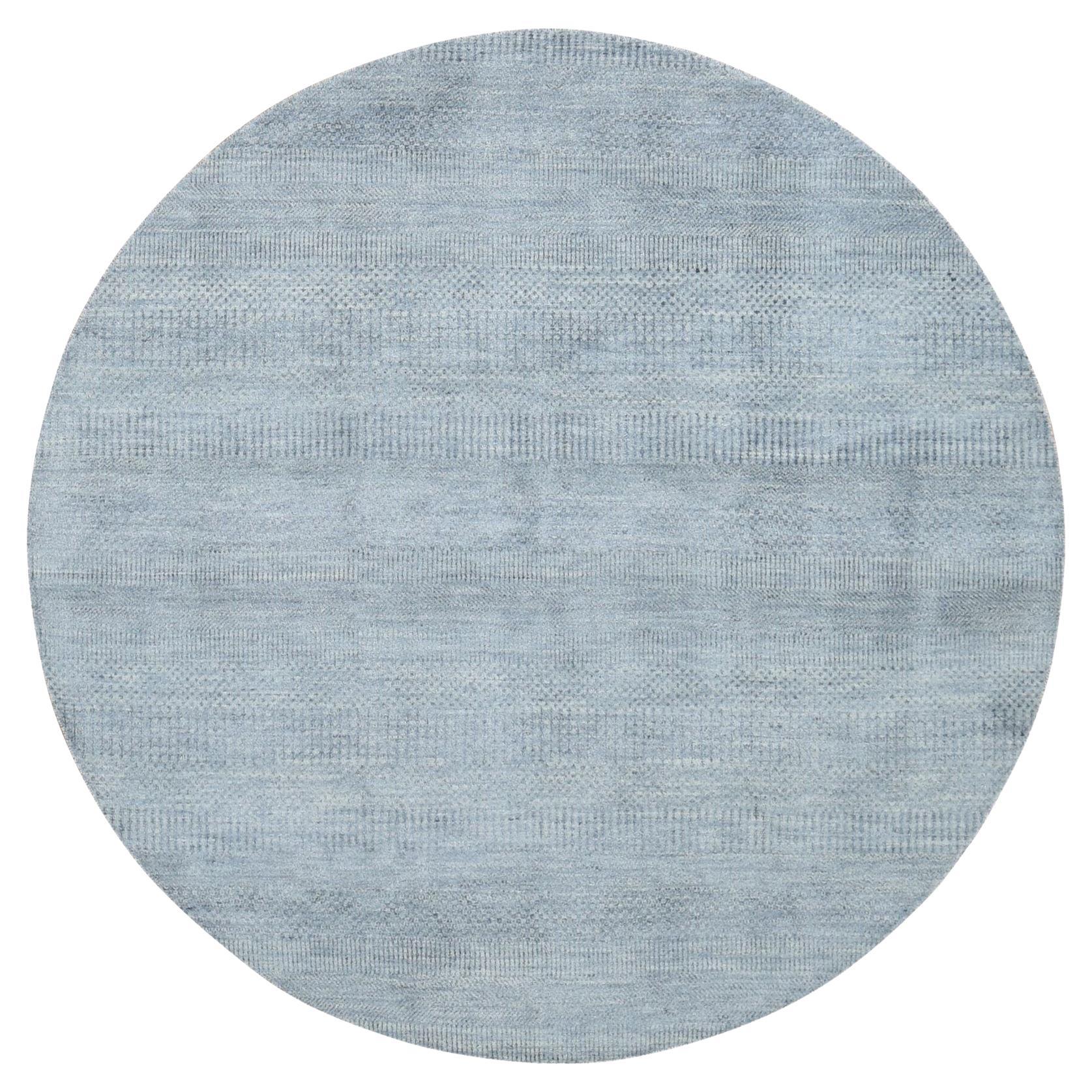 Tappeto rotondo annodato a mano con disegno di erba in lana e seta, di dimensioni medie, 10'x10'. in vendita