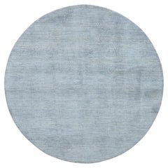 Tappeto rotondo annodato a mano con disegno di erba in lana e seta, di dimensioni medie, 10'x10'.