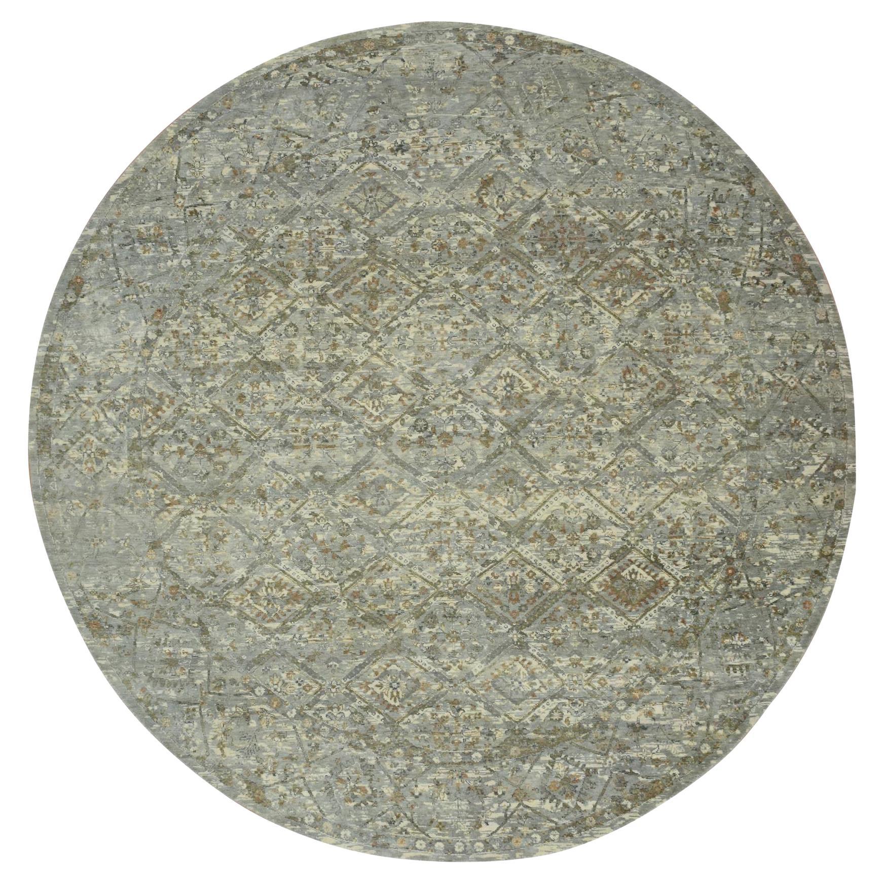 10
x10
 Misty Gray Erased and Broken Garden Design Hand Knotted Wool Round Rug