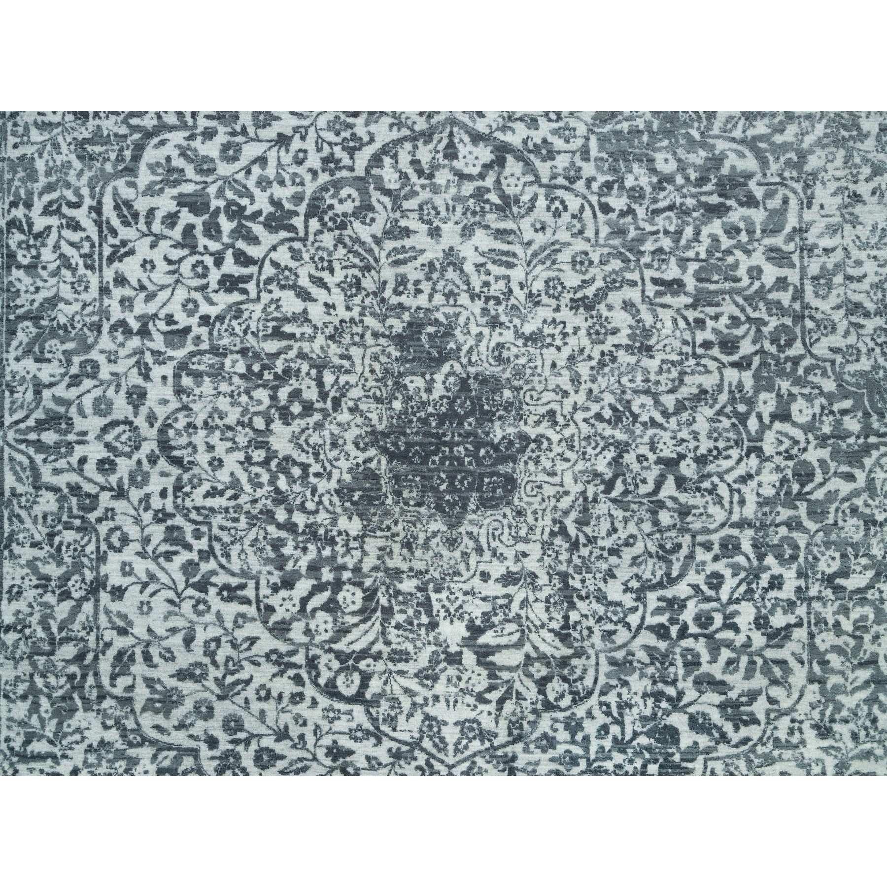 10'x10' Misty Gray Handgeknüpfter Broken Persischer quadratischer Teppich aus Wolle und Seide in Grau im Angebot 2