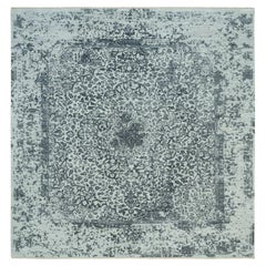 10'x10' Misty Gray Hand Knotted Broken Persian Square Wool And Silk Rug