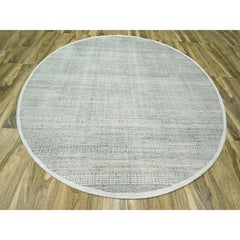 10'x10' Misty Gray Hand Knotted Distressed Grass Design Pure Wool Round Rug