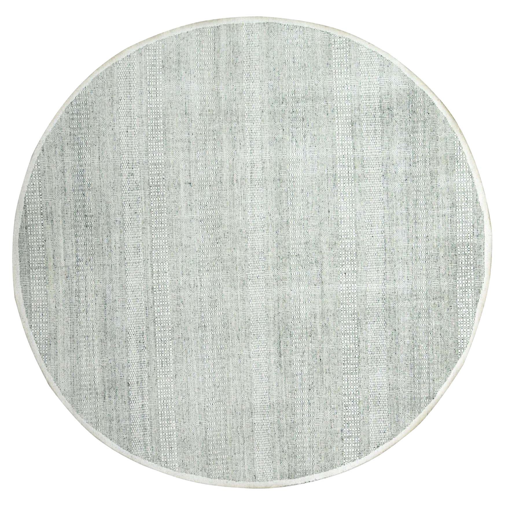 Tapis rond en pure laine 10'x10' Misty Gray Distressed Grass Design, noué à la main