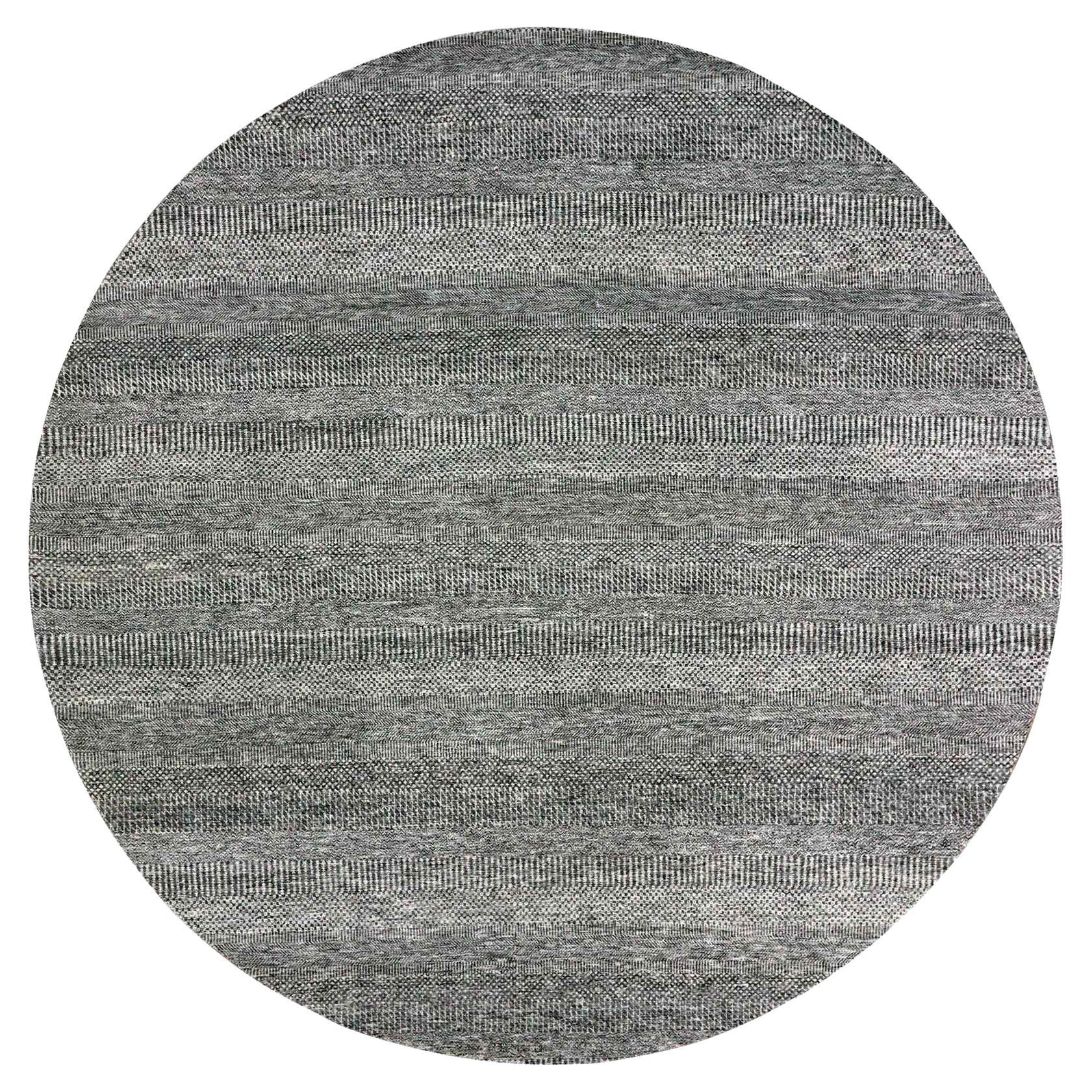10'x10' Neutral Gray Undyed Wool Hand Knotted Grass Design Round Oriental Rug