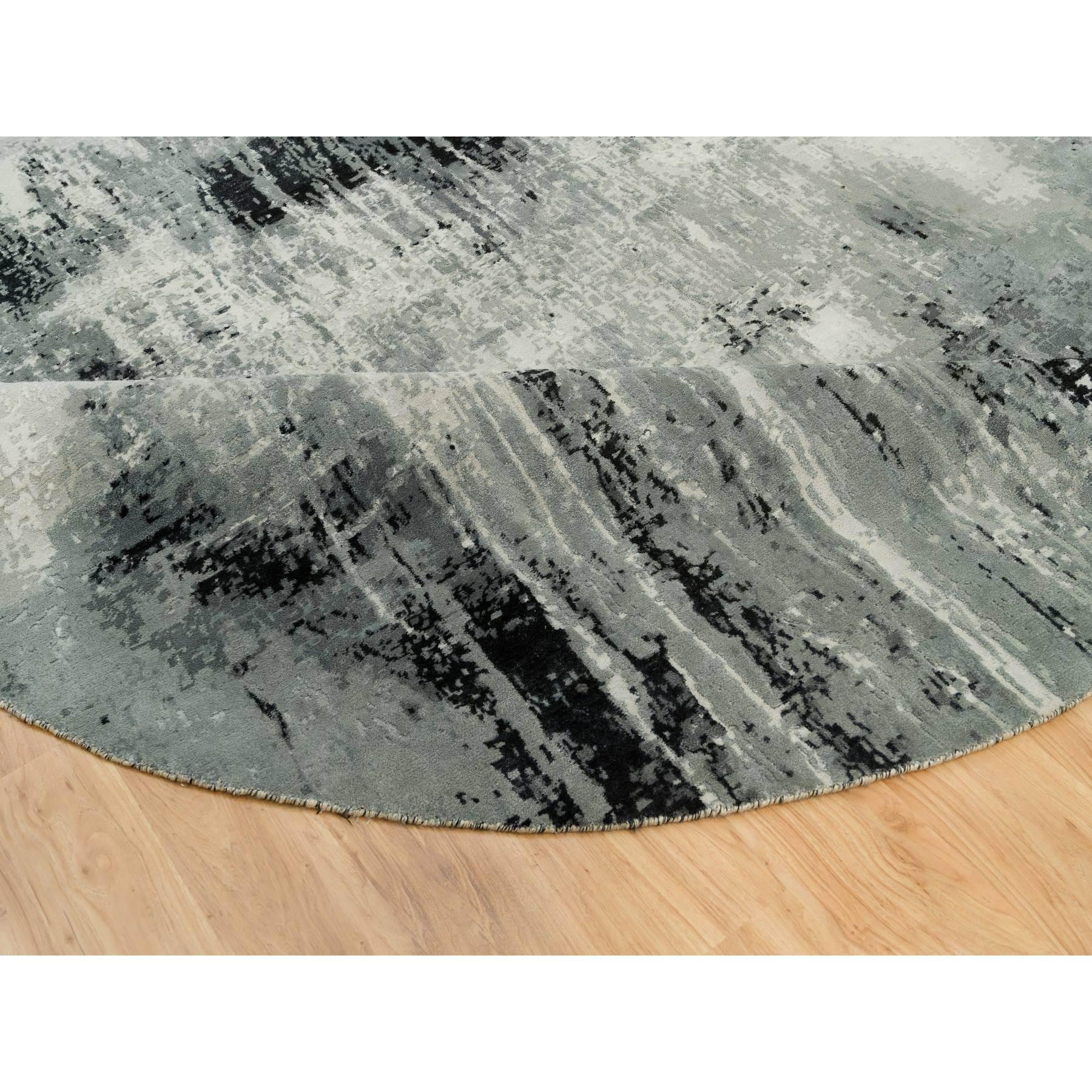 10'x10' Obsidian Black Tappeto orientale rotondo astratto in lana e seta annodato a mano In condizioni Nuovo in vendita a Carlstadt, NJ