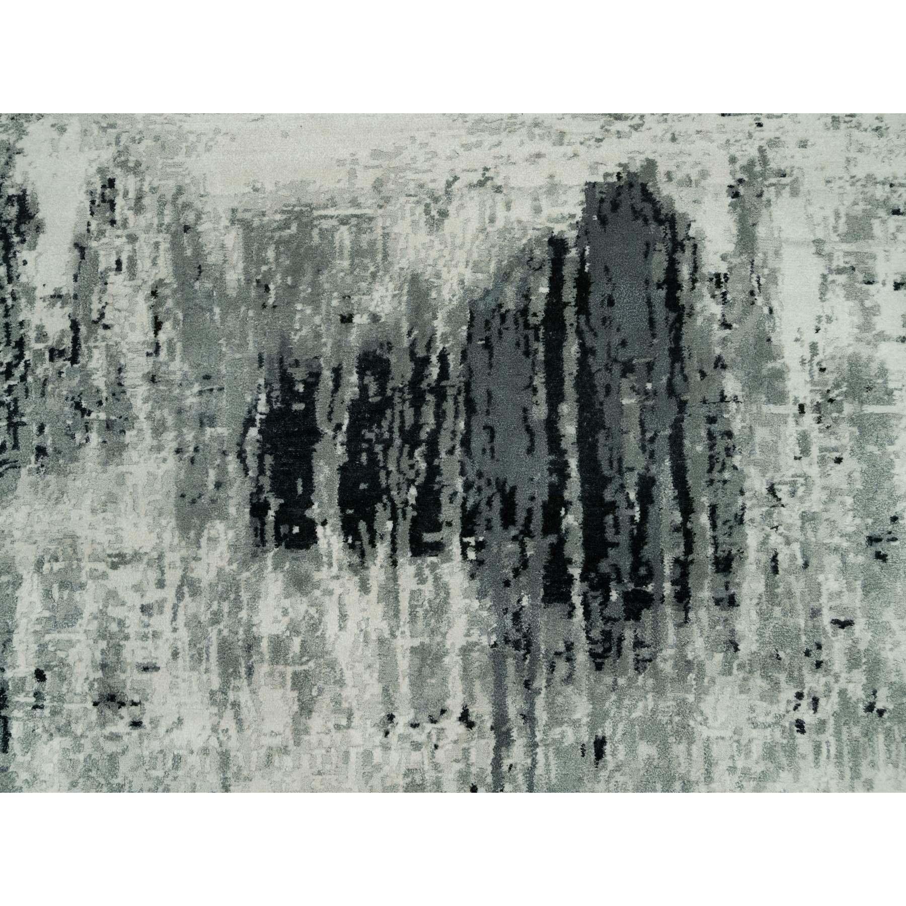 Seta 10'x10' Obsidian Black Tappeto orientale rotondo astratto in lana e seta annodato a mano in vendita