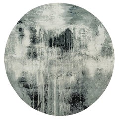 10'x10' Obsidian Black Tappeto orientale rotondo astratto in lana e seta annodato a mano
