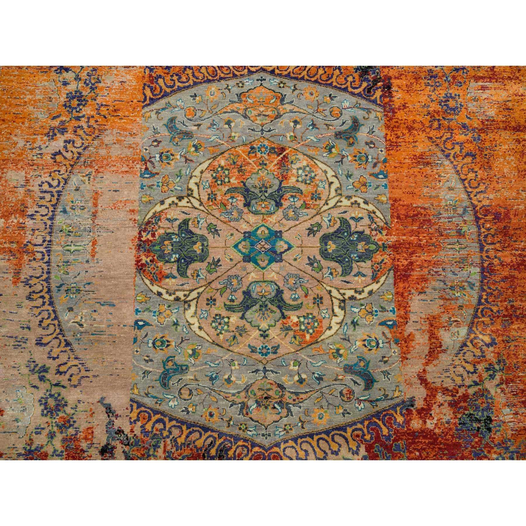 10'x10' Arancione, Antico Ottomano Design Cancellato, Lana, Tappeto rotondo annodato a mano in vendita 2