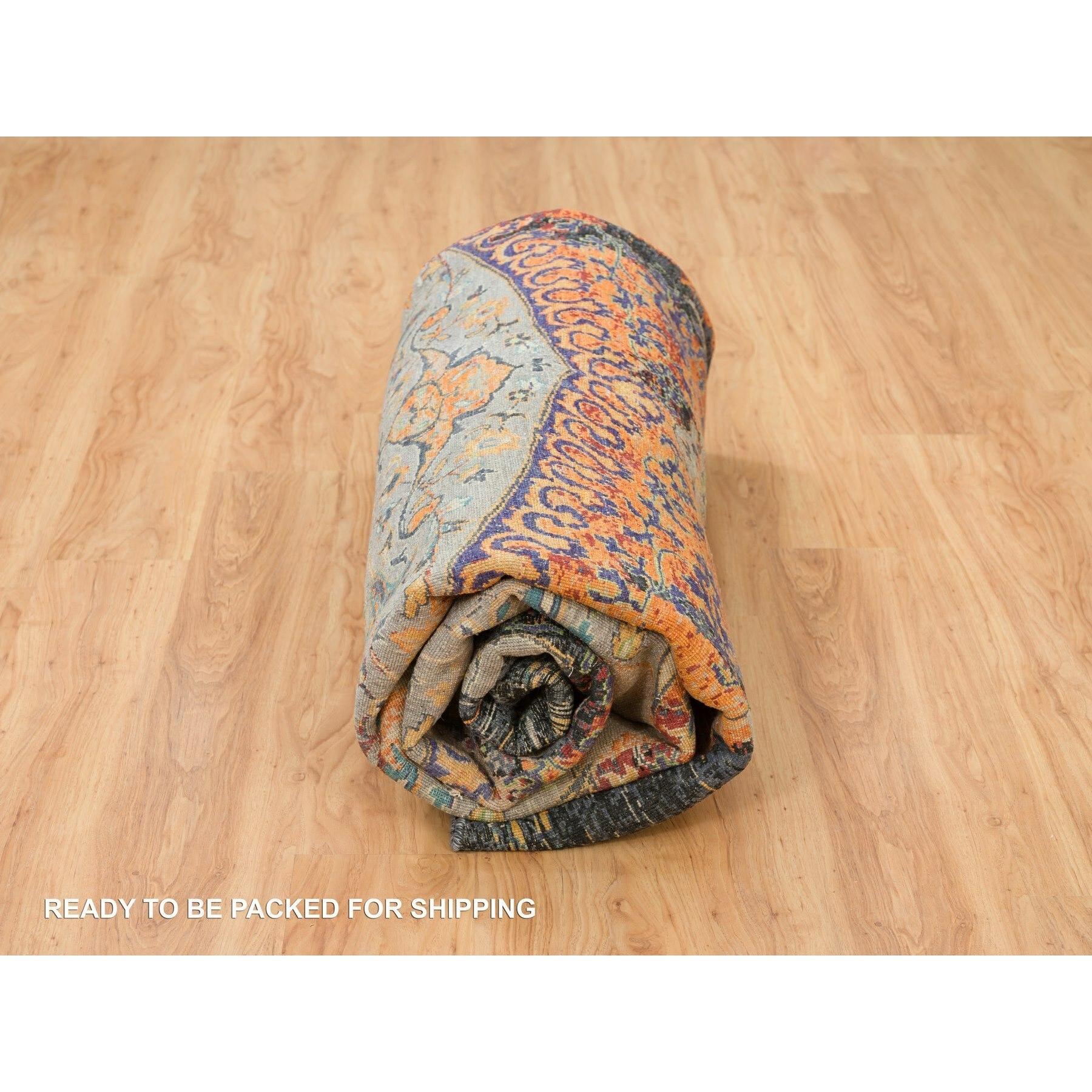 10'x10' Arancione, Antico Ottomano Design Cancellato, Lana, Tappeto rotondo annodato a mano in vendita 3