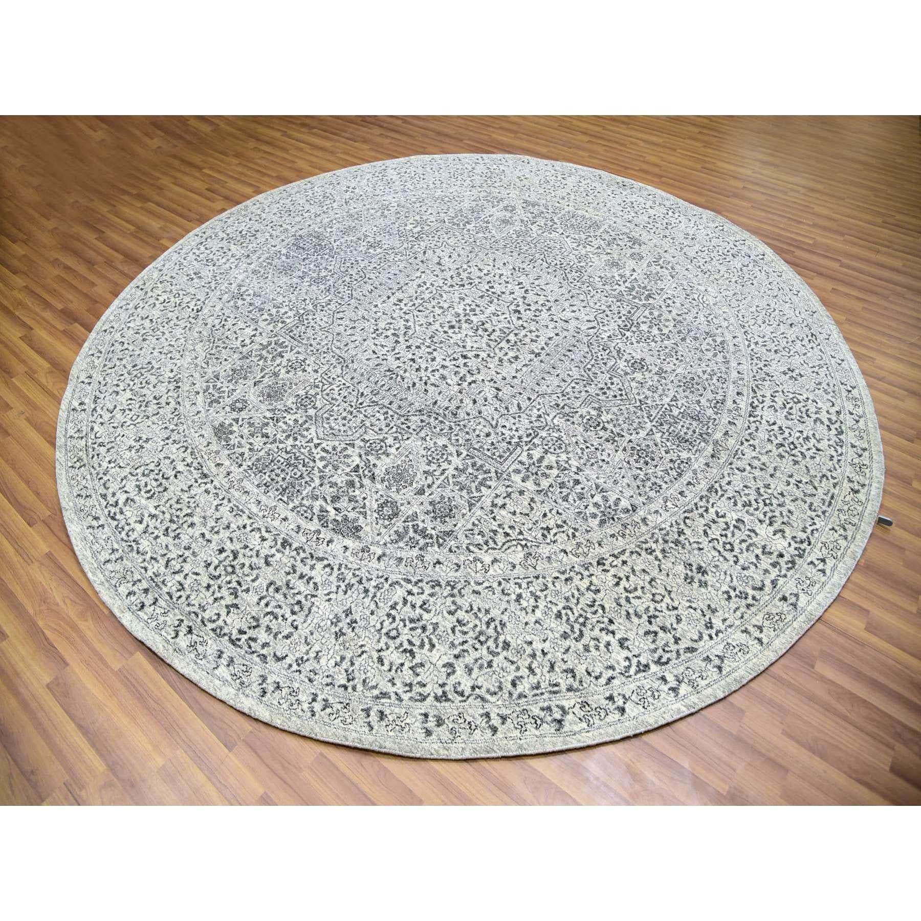 10'x10' Oxford Weißer handgeknüpfter runder Teppich aus organischer Wolle der Mamluken-Dynastie ungefärbt (Mittelalterlich) im Angebot