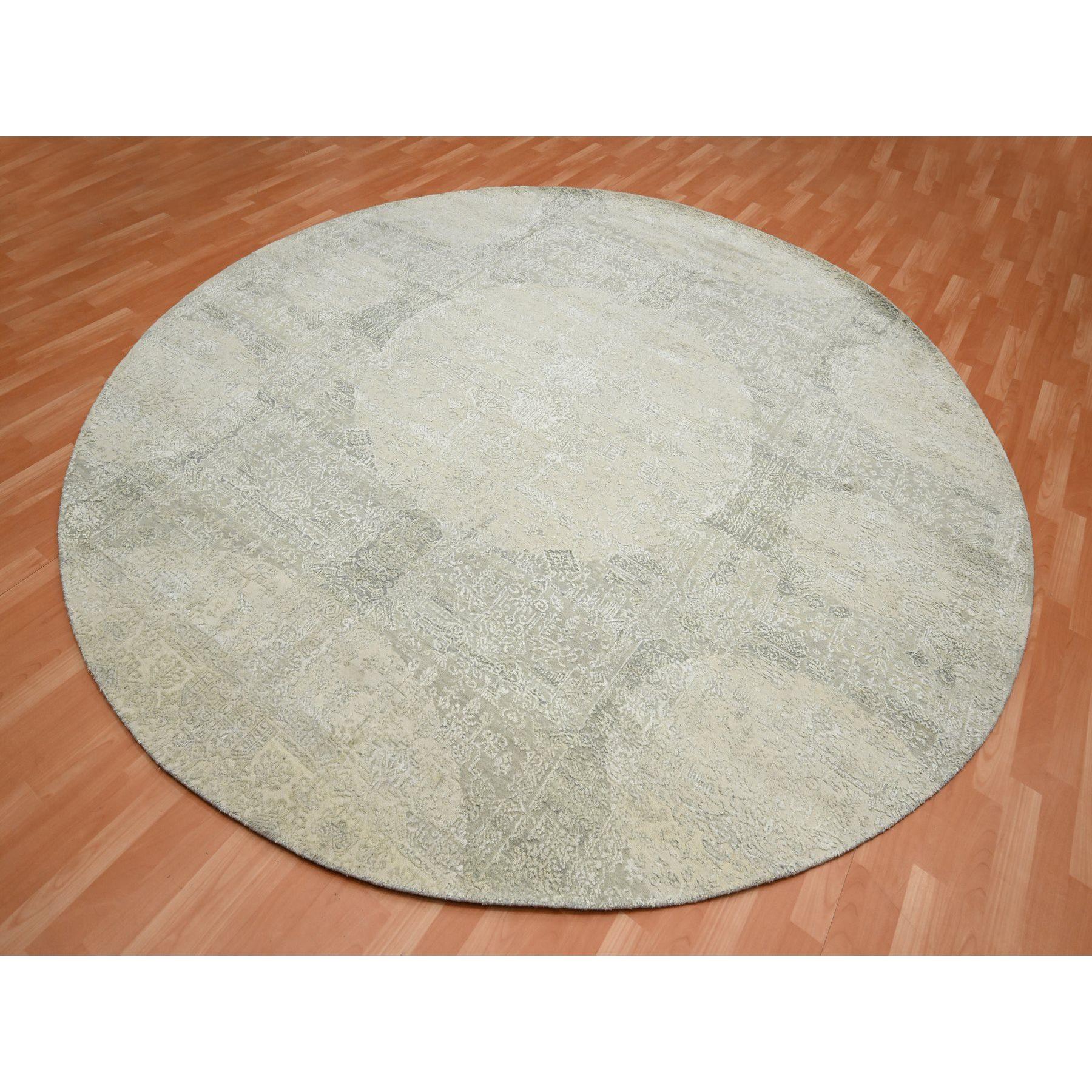 10'x10' Oyster White Jewelry Design Wolle und Seide Handgeknüpft Rundteppich (Moderne) im Angebot