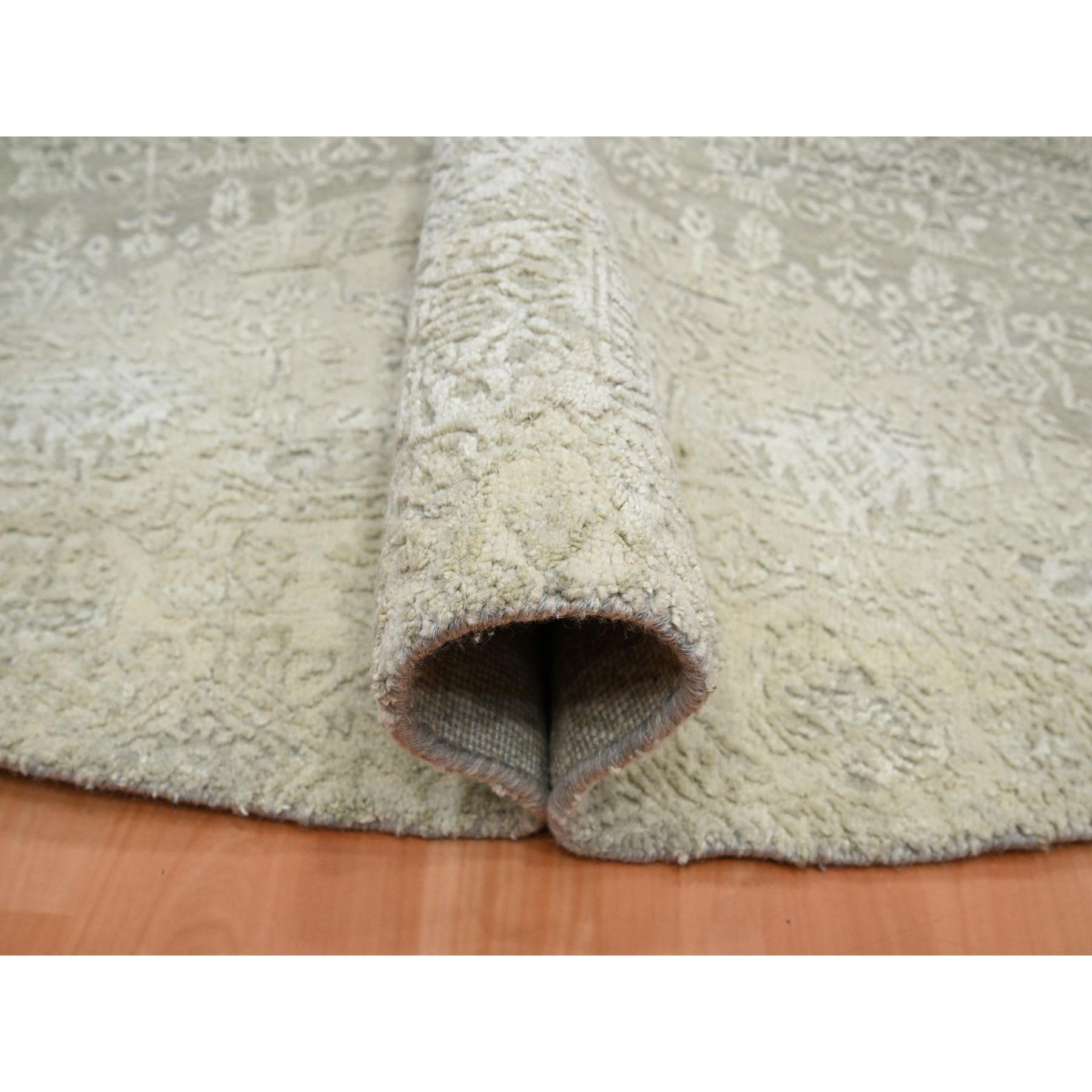 10'x10' Oyster White Jewelry Design Wolle und Seide Handgeknüpft Rundteppich im Zustand „Neu“ im Angebot in Carlstadt, NJ