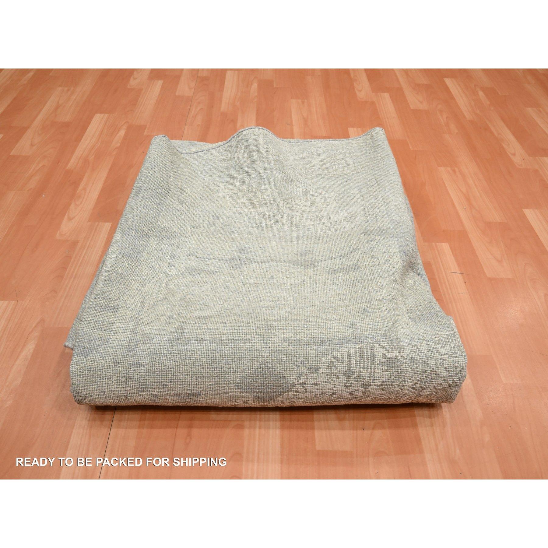 10'x10' Oyster White Jewelry Design Wolle und Seide Handgeknüpft Rundteppich im Angebot 3