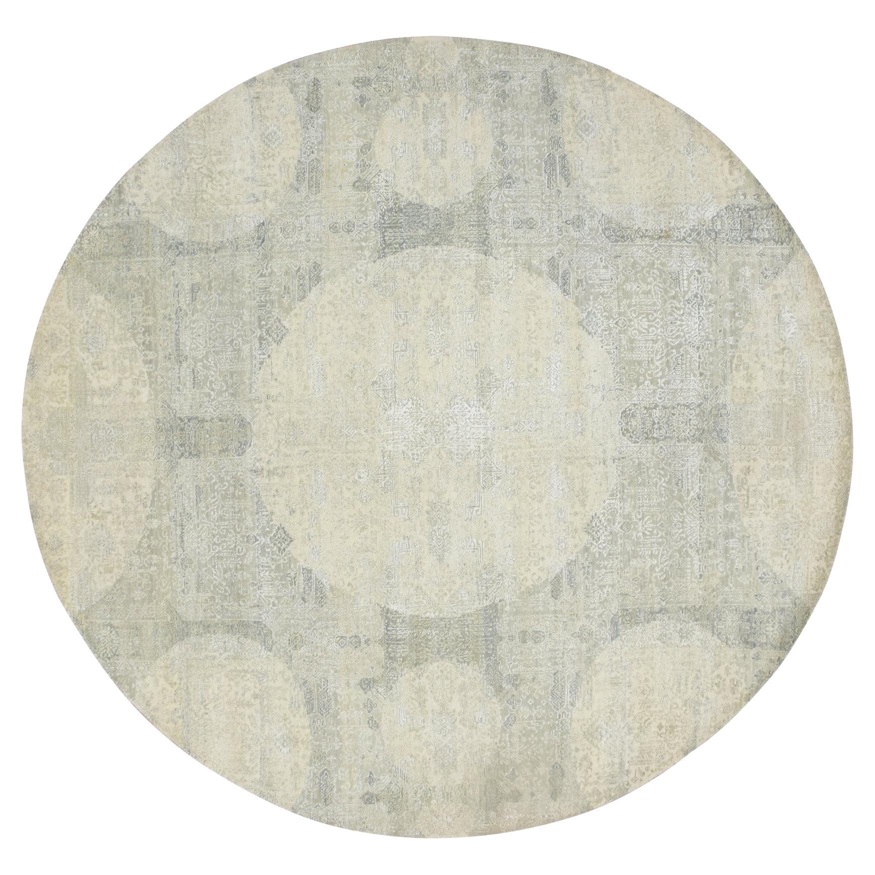 10
x10
 Oyster White Jewelry Design Wolle und Seide Handgeknüpft Rundteppich im Angebot