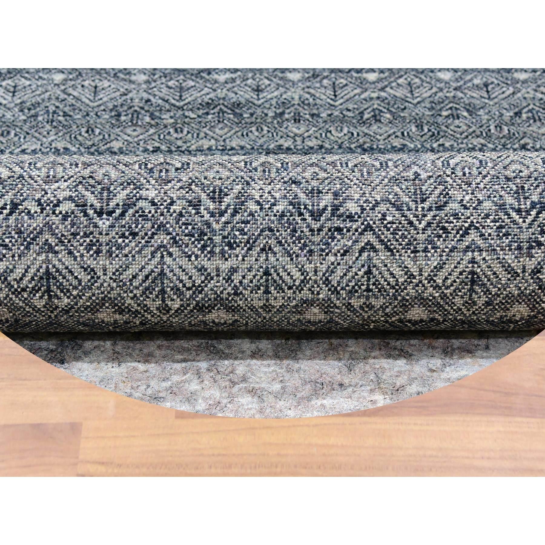 Indien 10'x10' Perle Noir Gris Tapis rond en laine pelucheuse Kohinoor Herat nouée à la main en vente