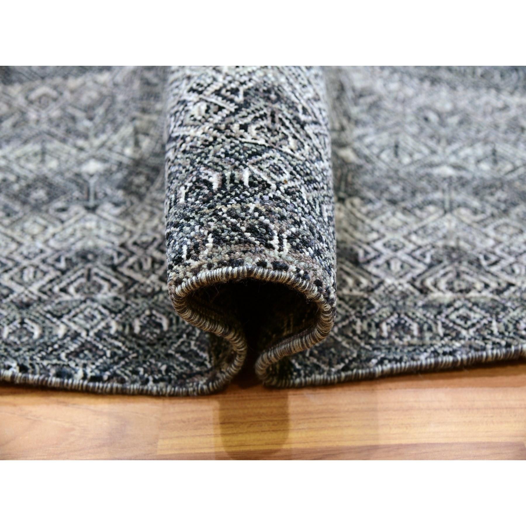 Noué à la main 10'x10' Perle Noir Gris Tapis rond en laine pelucheuse Kohinoor Herat nouée à la main en vente