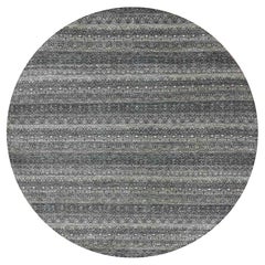 10'x10' Perle Noir Gris Tapis rond en laine pelucheuse Kohinoor Herat nouée à la main