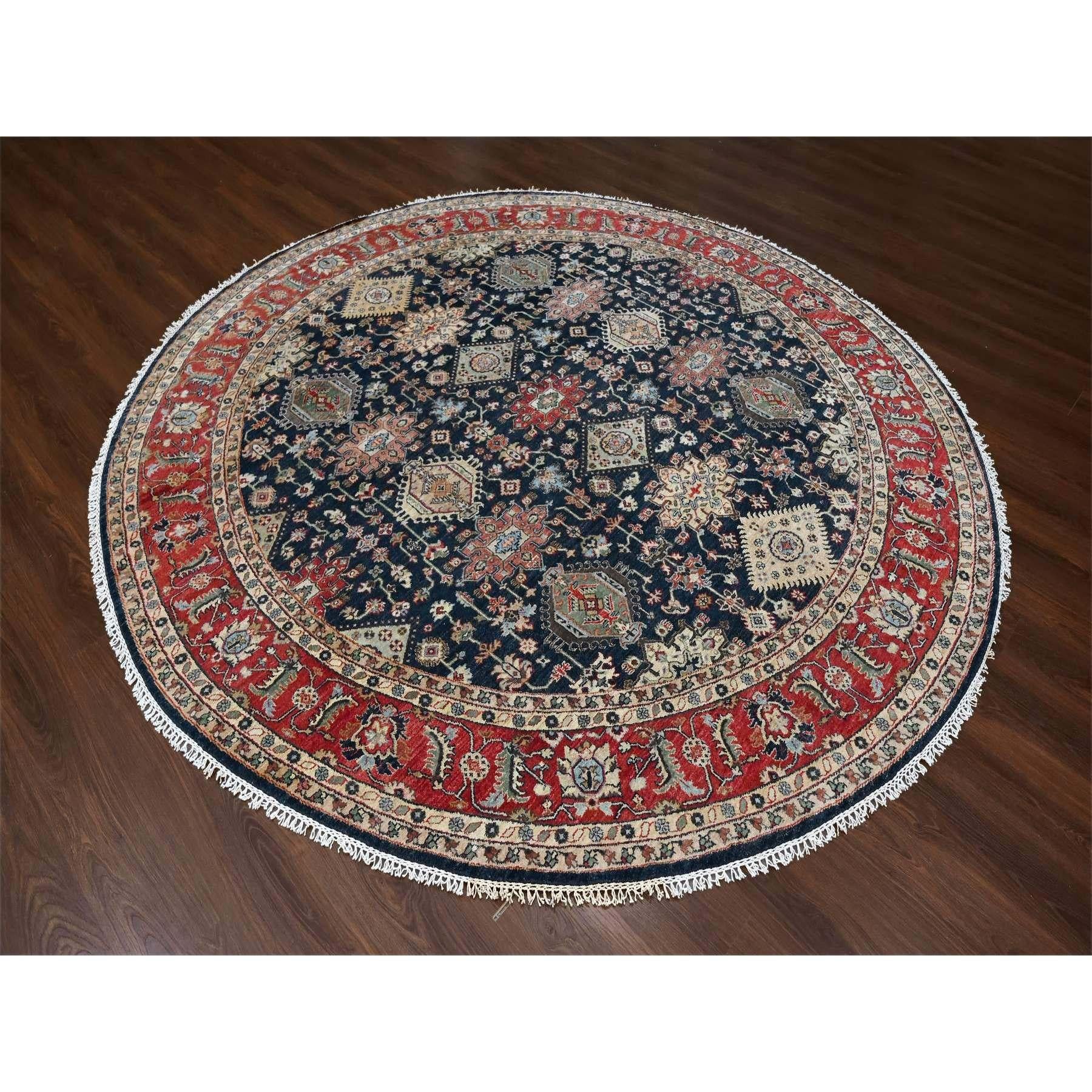 Power Black, Hand Knotted, Karajeh Design with All Over Pattern, Vegetable Dyes, Soft Pile, 100% Wool, Round, Oriental Rug
Primary materials: Wool
Latex: No Pile 
height: 0.25 Inches
Style: Traditional
Primary color: Black
Secondary colors: Yellow,