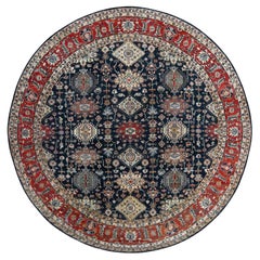 10'x10' Power Black Handgeknüpft Karajeh Design Reine Wolle Orientteppich rund
