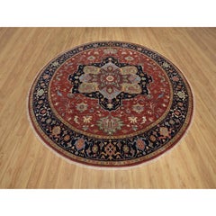 10'x10' Red Antiqued Fine Heriz Re-Creation Hand Knotted Soft Wool Round Rug