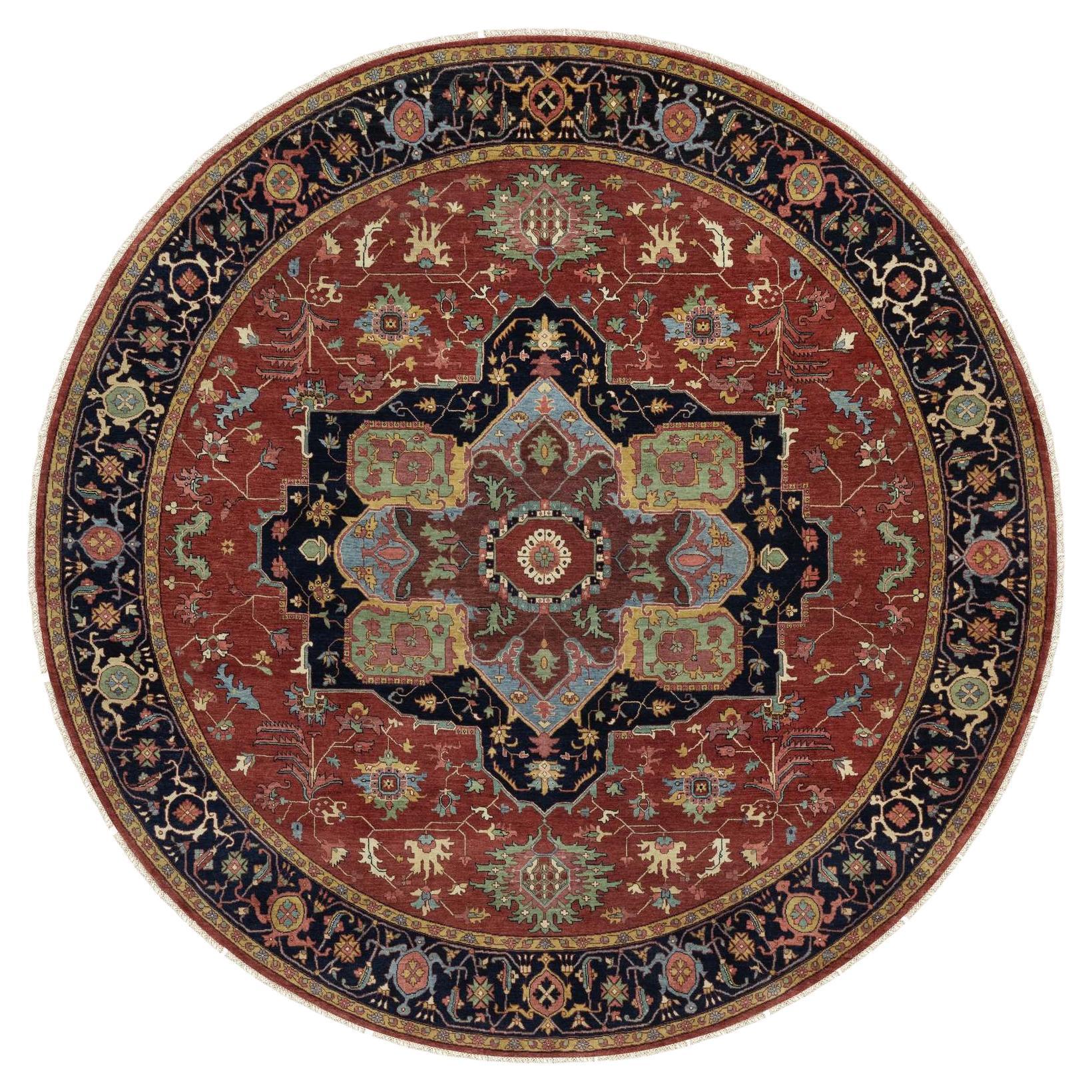 10
x10
 Red Antiqued Fine Heriz Re-Creation Hand Knotted Soft Wool Round Rug
