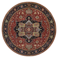 10
x10
 Roter antiker feiner Heriz Re-Creation handgeknüpfter runder Teppich aus weicher Wolle
