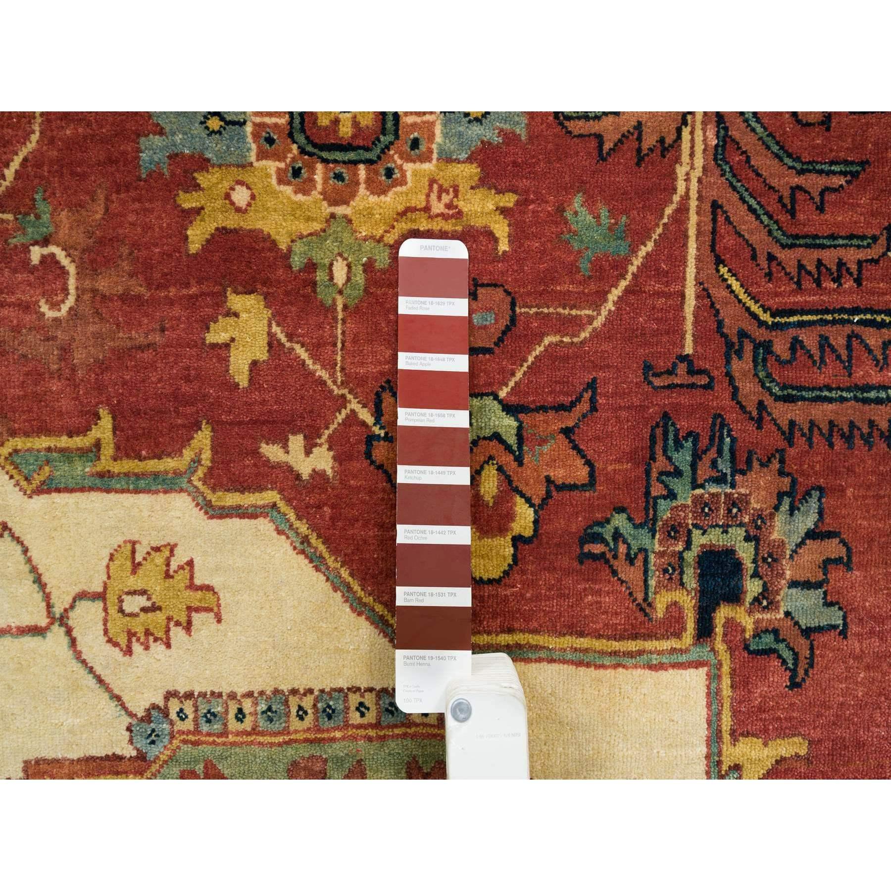 Contemporary 10'x10' Red Hand Knotted Fine Heriz Re-Creation Wool Round Oriental Rug For Sale