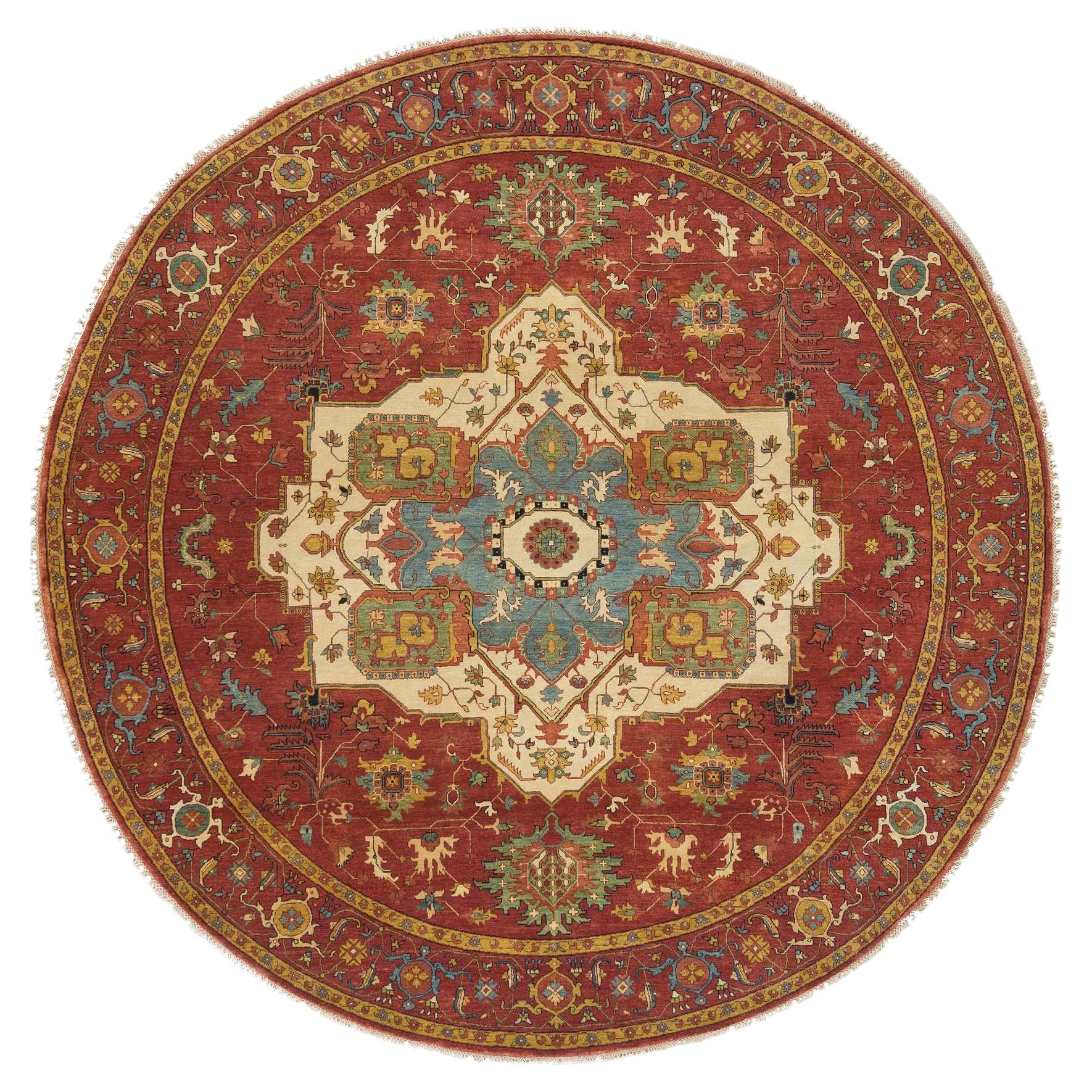 10'x10' Red Hand Knotted Fine Heriz Re-Creation Wool Round Oriental Rug For Sale