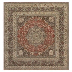 10'x10' Red Tabriz with Flower Medallion Design Hand Knotted Wool Square Rug