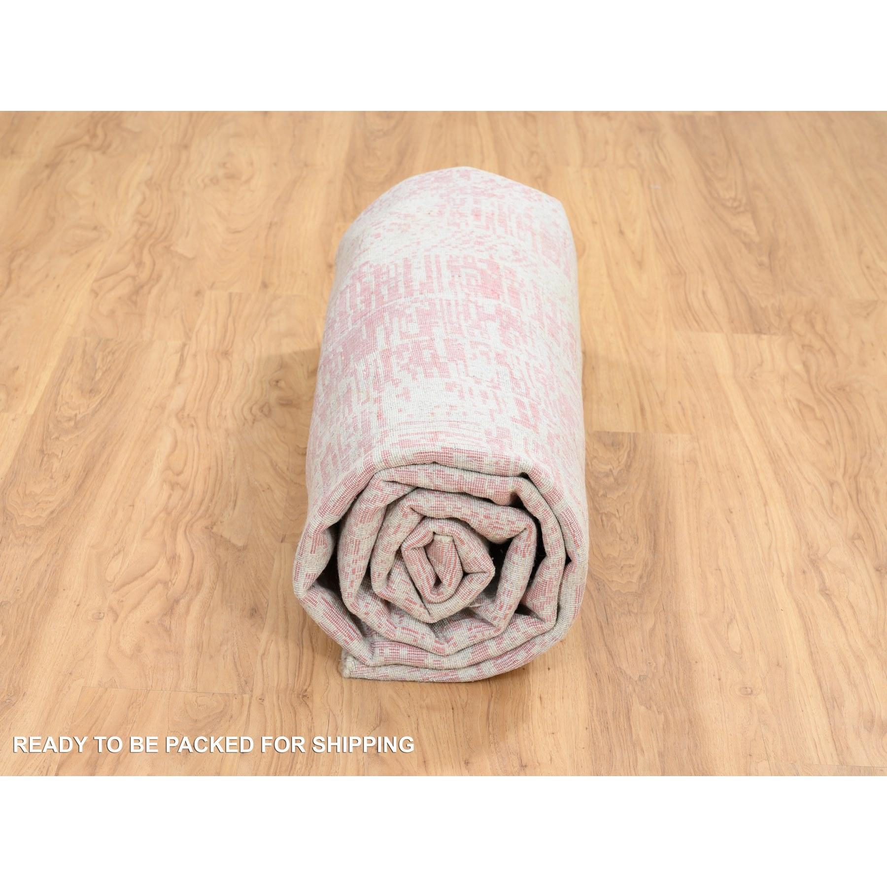 Tapis rond 10'x10' Rose, laine et soie d'art Jacquard, tissé à la main en vente 2