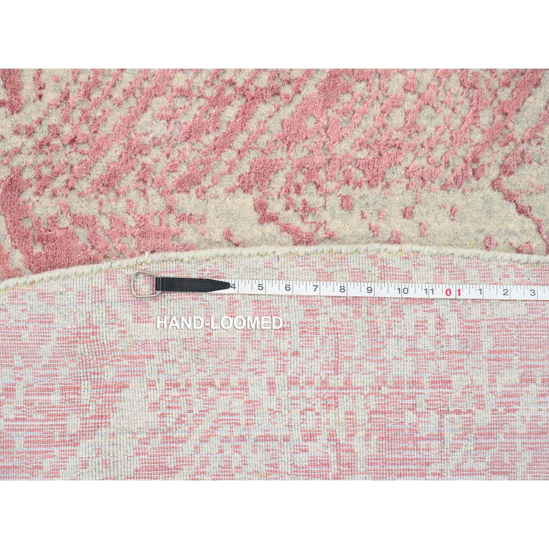 Tapis rond 10'x10' Rose, laine et soie d'art Jacquard, tissé à la main en vente 4