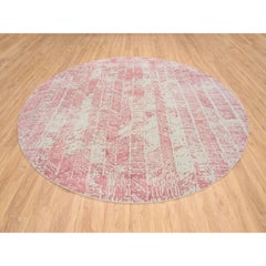 10'x10' Rose Pink, Wool and Art Silk Jacquard Hand Loomed, Round Rug